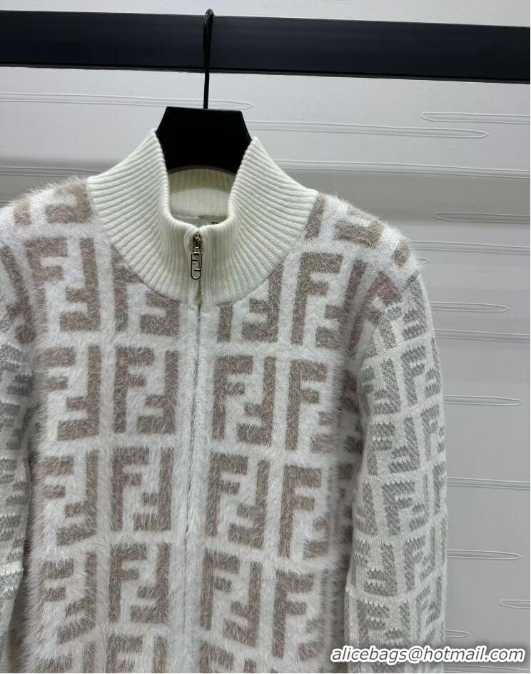 Traditional Discount Fendi FF Cardigan F12253 White/Beige