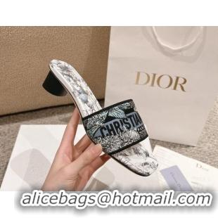 Luxurious Dior Dway Heel Slides Sandal 3.5cm in White and Blue Embroidered Cotton with Pietro Ruffo's Dior Chardons Moti