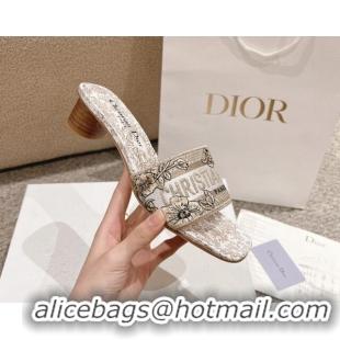 Grade Quality Dior Dway Heel Slides Sandal 3.5cm in Cotton Embroidered with Metallic Thread and Gold-Tone Millefiori Uni