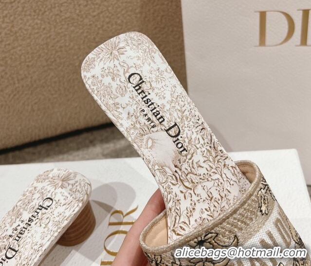 Grade Quality Dior Dway Heel Slides Sandal 3.5cm in Cotton Embroidered with Metallic Thread and Gold-Tone Millefiori Uni