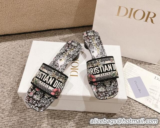 Top Design Dior Dway Heel Slides Sandal 3.5cm in Embroidered Cotton and Black Multicolor Millefiori Unicorn Motif 123100