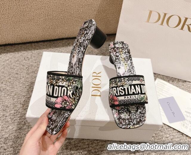 Top Design Dior Dway Heel Slides Sandal 3.5cm in Embroidered Cotton and Black Multicolor Millefiori Unicorn Motif 123100