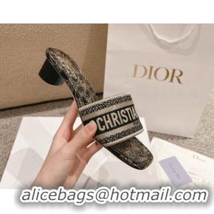 Purchase Dior Dway Heel Slides Sandal 3.5cm in Cotton Embroidered with Metallic Thread and Black and Gold-Tone Dior Char