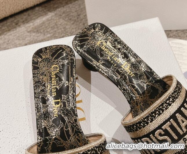 Purchase Dior Dway Heel Slides Sandal 3.5cm in Cotton Embroidered with Metallic Thread and Black and Gold-Tone Dior Char