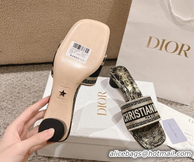 Purchase Dior Dway Heel Slides Sandal 3.5cm in Cotton Embroidered with Metallic Thread and Black and Gold-Tone Dior Char