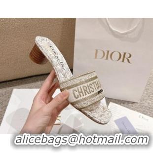 Good Looking Dior Dway Heel Slides Sandal 3.5cm in Cotton Embroidered with Metallic Thread and White and Gold-Tone Dior 