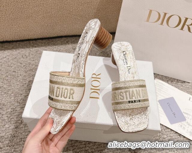 Good Looking Dior Dway Heel Slides Sandal 3.5cm in Cotton Embroidered with Metallic Thread and White and Gold-Tone Dior 