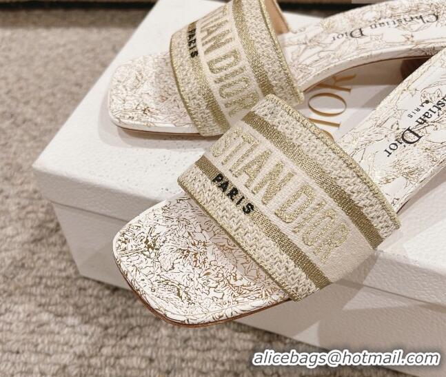 Good Looking Dior Dway Heel Slides Sandal 3.5cm in Cotton Embroidered with Metallic Thread and White and Gold-Tone Dior 