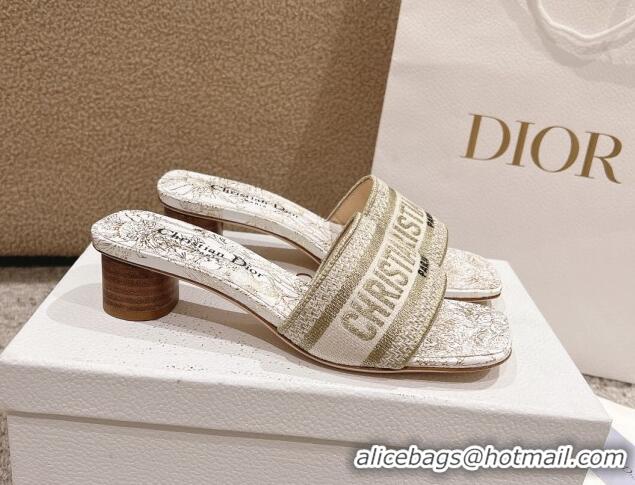 Good Looking Dior Dway Heel Slides Sandal 3.5cm in Cotton Embroidered with Metallic Thread and White and Gold-Tone Dior 