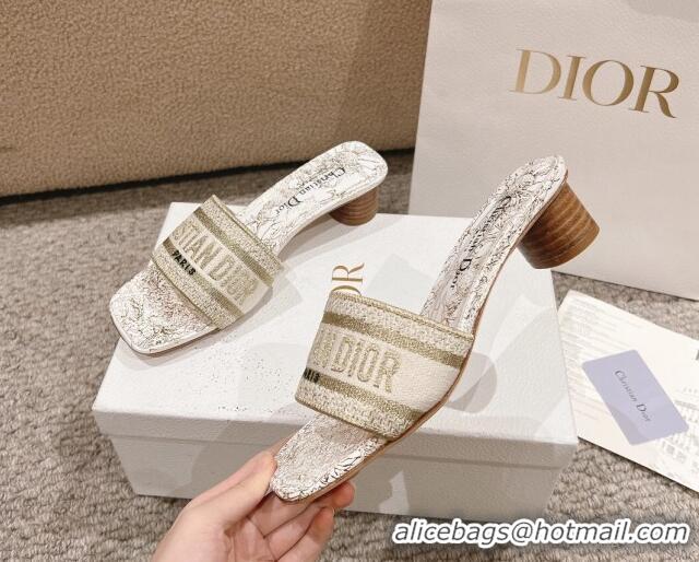 Good Looking Dior Dway Heel Slides Sandal 3.5cm in Cotton Embroidered with Metallic Thread and White and Gold-Tone Dior 