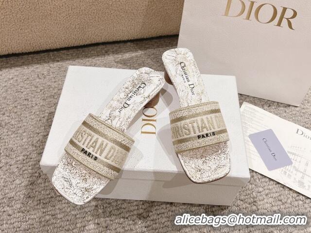 Good Looking Dior Dway Heel Slides Sandal 3.5cm in Cotton Embroidered with Metallic Thread and White and Gold-Tone Dior 