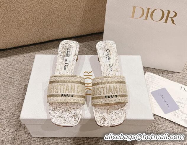 Good Looking Dior Dway Heel Slides Sandal 3.5cm in Cotton Embroidered with Metallic Thread and White and Gold-Tone Dior 