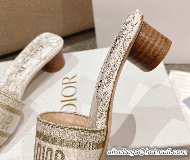 Good Looking Dior Dway Heel Slides Sandal 3.5cm in Cotton Embroidered with Metallic Thread and White and Gold-Tone Dior 