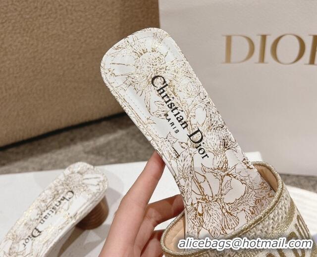 Good Looking Dior Dway Heel Slides Sandal 3.5cm in Cotton Embroidered with Metallic Thread and White and Gold-Tone Dior 