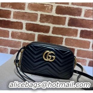 Top Quality Gucci GG Marmont Leather Small Shoulder Bag 447632 Black/Gold 2024