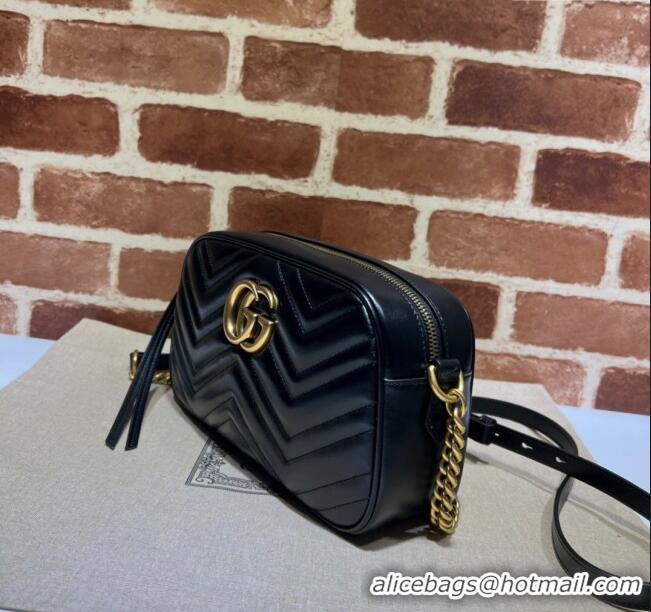 Top Quality Gucci GG Marmont Leather Small Shoulder Bag 447632 Black/Gold 2024