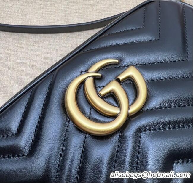 Top Quality Gucci GG Marmont Leather Small Shoulder Bag 447632 Black/Gold 2024