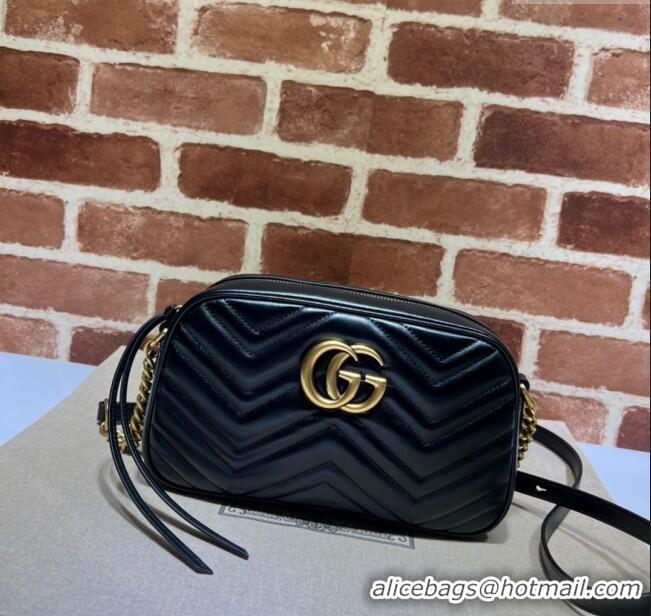 Top Quality Gucci GG Marmont Leather Small Shoulder Bag 447632 Black/Gold 2024