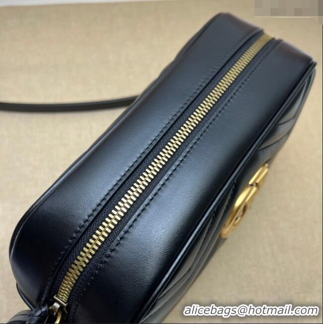 Top Quality Gucci GG Marmont Leather Small Shoulder Bag 447632 Black/Gold 2024