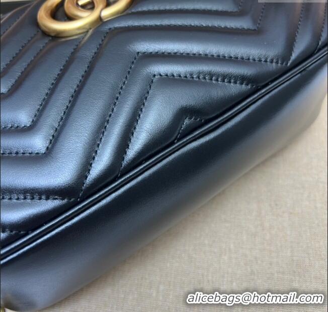 Top Quality Gucci GG Marmont Leather Small Shoulder Bag 447632 Black/Gold 2024