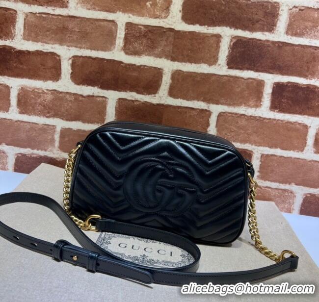 Top Quality Gucci GG Marmont Leather Small Shoulder Bag 447632 Black/Gold 2024