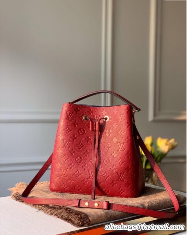 Famous Brand Louis Vuitton NeoNoe MM Bucket Bag in Monogram Embossed Leather M45256 Red 2025