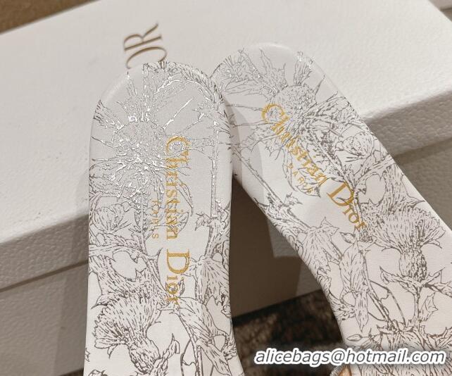 Unique Style Dior Dway Flat Slides Sandal in Cotton Embroidered with Metallic Thread and White and Silver-Tone Dior Char