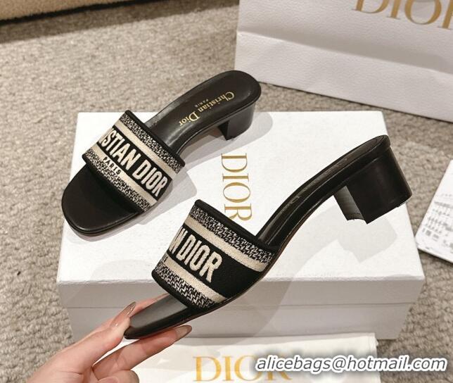 Grade Quality Dior Dway Heel Slides Sandal 4.5cm in Classic Embroidered Cotton Black 1231015