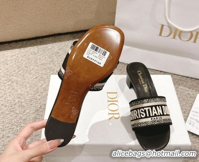 Grade Quality Dior Dway Heel Slides Sandal 4.5cm in Classic Embroidered Cotton Black 1231015