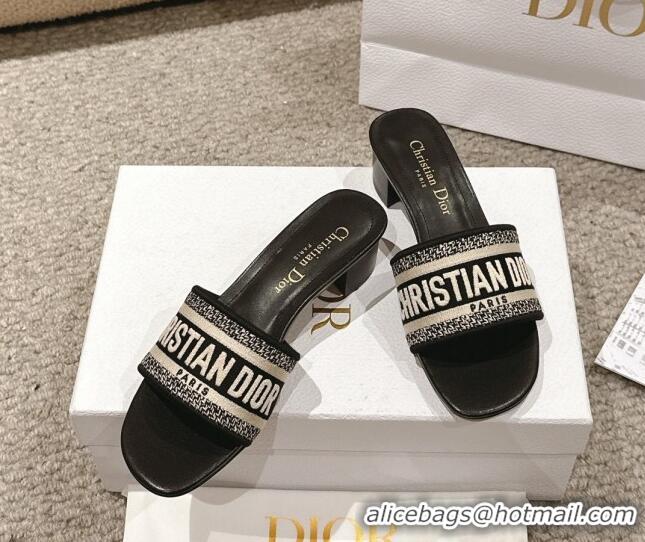 Grade Quality Dior Dway Heel Slides Sandal 4.5cm in Classic Embroidered Cotton Black 1231015