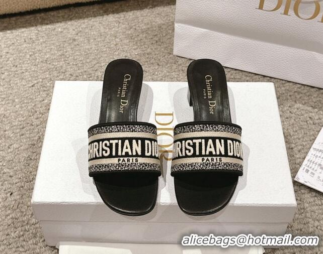 Grade Quality Dior Dway Heel Slides Sandal 4.5cm in Classic Embroidered Cotton Black 1231015