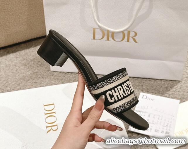 Grade Quality Dior Dway Heel Slides Sandal 4.5cm in Classic Embroidered Cotton Black 1231015