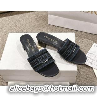 Best Product Dior Dway Heel Slides Sandal 4.5cm in Classic Embroidered Cotton Denim Blue 1231016