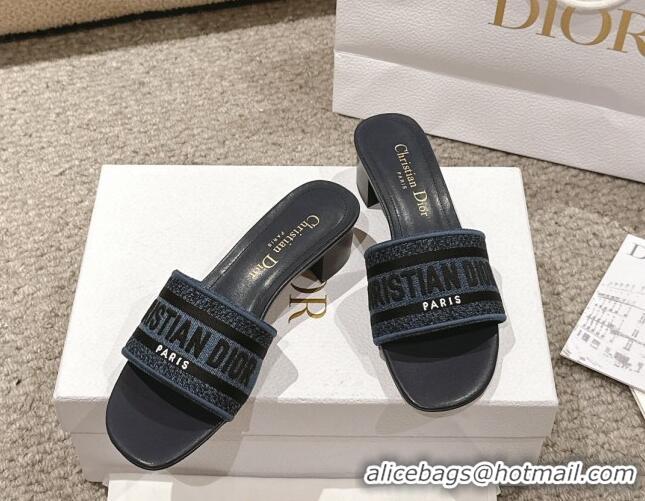 Best Product Dior Dway Heel Slides Sandal 4.5cm in Classic Embroidered Cotton Denim Blue 1231016