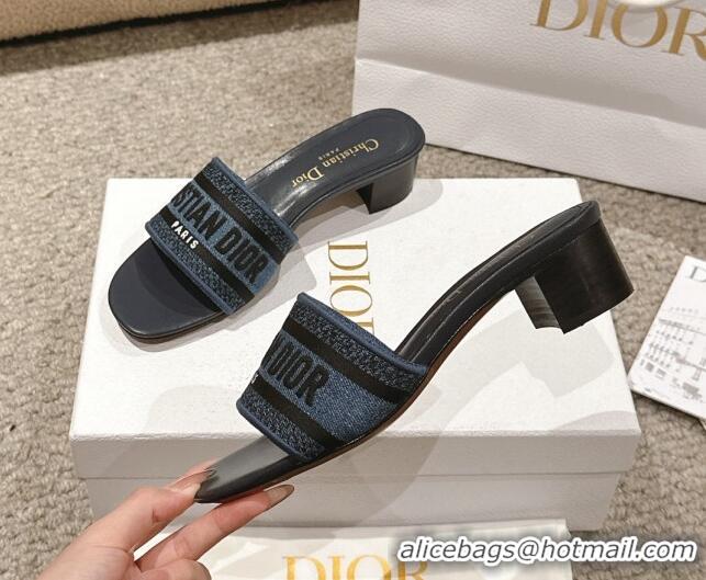 Best Product Dior Dway Heel Slides Sandal 4.5cm in Classic Embroidered Cotton Denim Blue 1231016