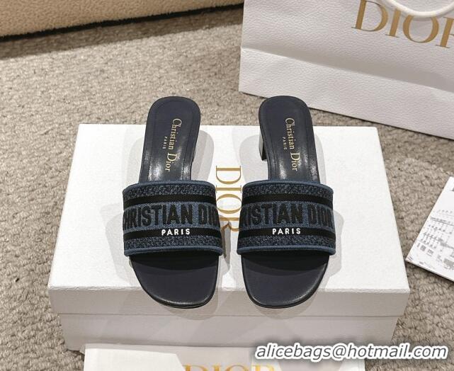 Best Product Dior Dway Heel Slides Sandal 4.5cm in Classic Embroidered Cotton Denim Blue 1231016