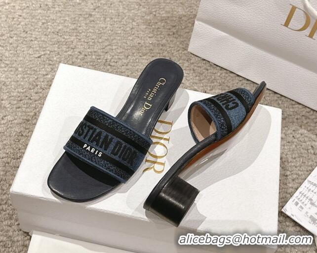 Best Product Dior Dway Heel Slides Sandal 4.5cm in Classic Embroidered Cotton Denim Blue 1231016