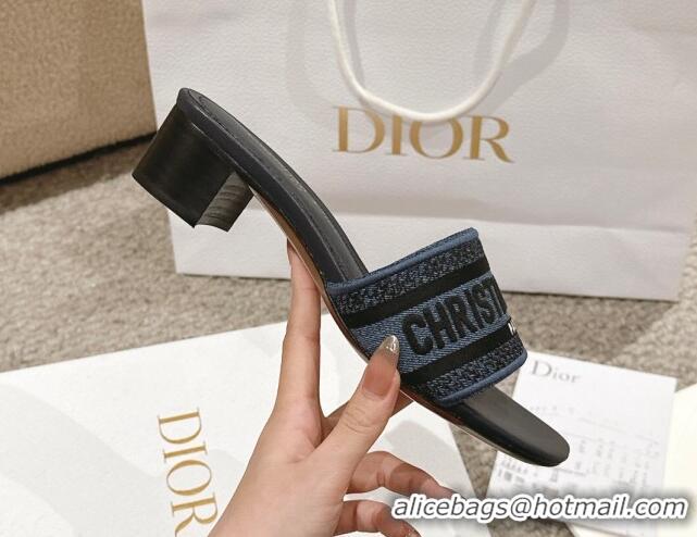 Best Product Dior Dway Heel Slides Sandal 4.5cm in Classic Embroidered Cotton Denim Blue 1231016