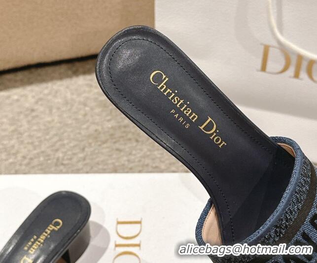 Best Product Dior Dway Heel Slides Sandal 4.5cm in Classic Embroidered Cotton Denim Blue 1231016