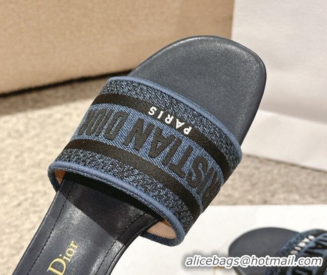 Best Product Dior Dway Heel Slides Sandal 4.5cm in Classic Embroidered Cotton Denim Blue 1231016