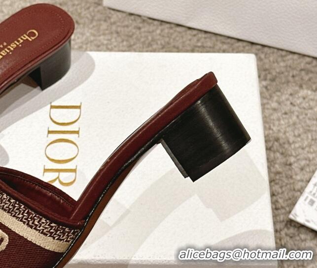 Top Grade Dior Dway Heel Slides Sandal 4.5cm in Classic Embroidered Cotton Burgundy 1231017