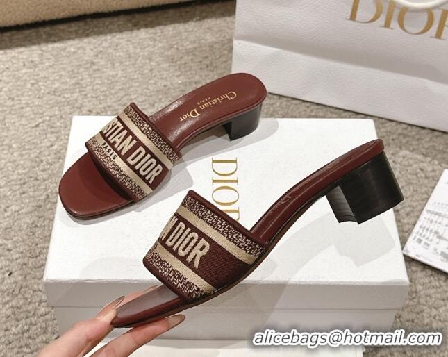 Top Grade Dior Dway Heel Slides Sandal 4.5cm in Classic Embroidered Cotton Burgundy 1231017