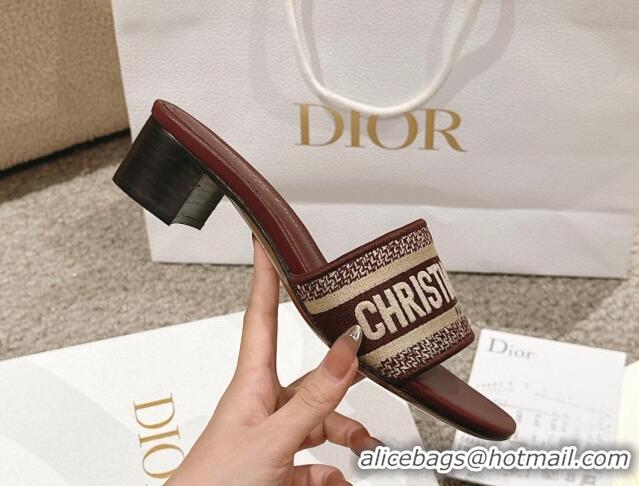 Top Grade Dior Dway Heel Slides Sandal 4.5cm in Classic Embroidered Cotton Burgundy 1231017