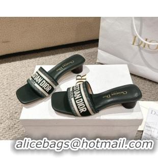 Durable Dior Dway Heel Slides Sandal 3.5cm in Classic Embroidered Cotton Green 1231020 