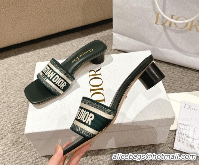 Durable Dior Dway Heel Slides Sandal 3.5cm in Classic Embroidered Cotton Green 1231020 