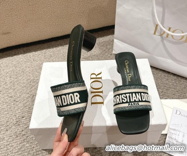 Durable Dior Dway Heel Slides Sandal 3.5cm in Classic Embroidered Cotton Green 1231020 