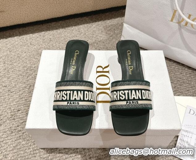 Durable Dior Dway Heel Slides Sandal 3.5cm in Classic Embroidered Cotton Green 1231020 