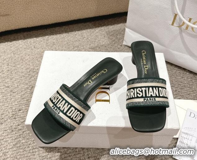 Durable Dior Dway Heel Slides Sandal 3.5cm in Classic Embroidered Cotton Green 1231020 