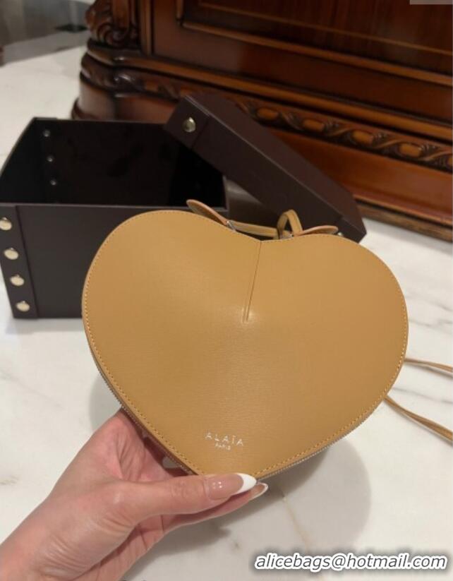 Luxurious Alaia Le Cœur Heart Bag in Calfskin leather 0527 Apricot 2024