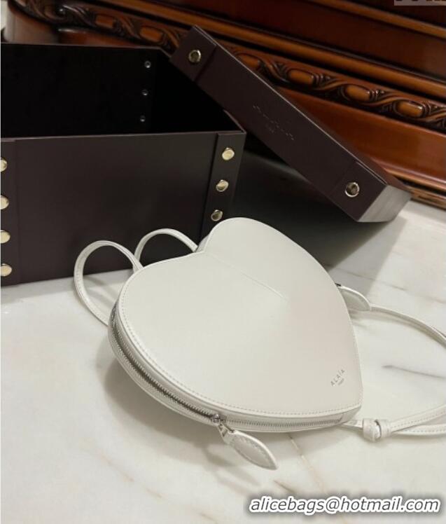 Shop Grade Alaia Le Cœur Heart Bag in Calfskin Leather 0527 White 2024